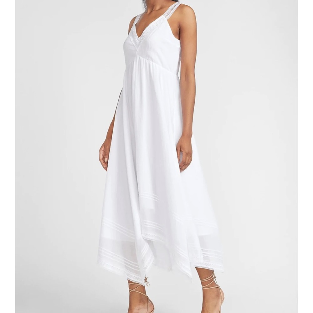 EXPRESS lace trim white midi dress